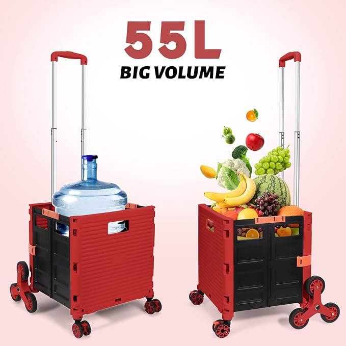 FELICON SELORSS Folding Utility Climber Cart Portable Rolling Crate-Red | Stair - Image 6