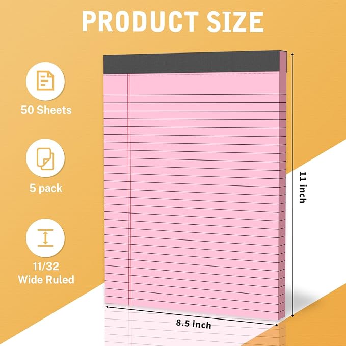 5 Pack Colored Legal Pads 8.5 x 11 Inch, Wide Ruled Micro Perforated Writing - Image 2