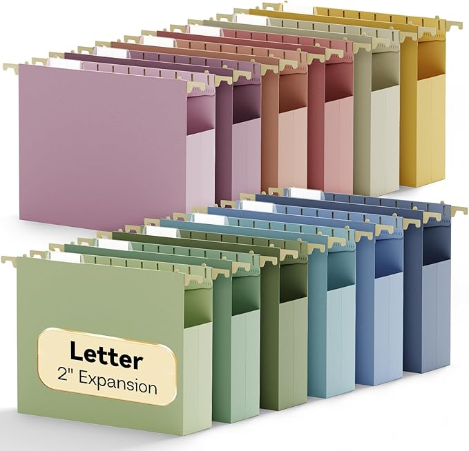 Letter Size Hanging File Folders Extra Capacity, 12 Pack Sturdy Pastel Heavy by NORDUN
