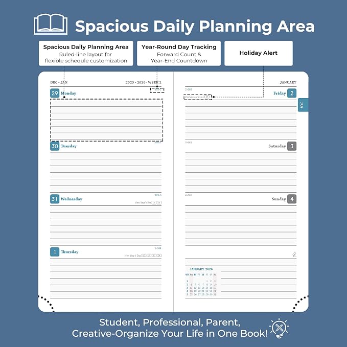 IN-LUXPRO Planner 2026 Daily Weekly and Monthly, 6.5"x3.75", 12 Months Spiral - Image 3