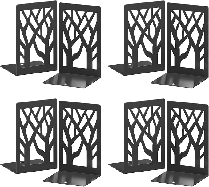 VFINE 8-Piece Metal Bookends for Shelves, Decorative Desk Book Organizer by VFINE