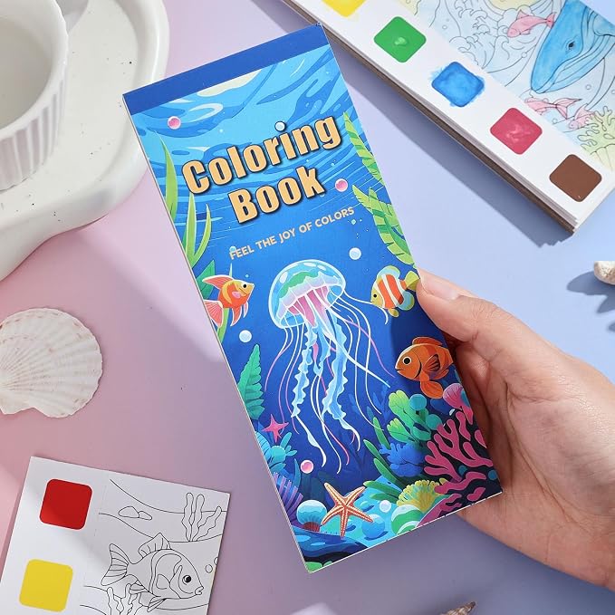 Women's Mini Paint with Water Coloring Book, 12 Pages Sea World Small Coloring - Image 6
