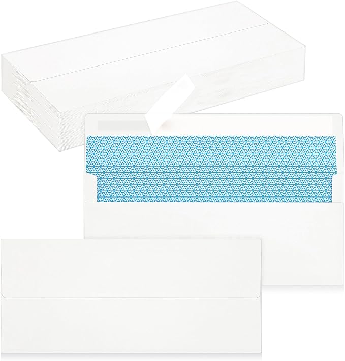 50 Pack #10 Business Envelopes, Self Seal Standard White Envelopes by QIKSION