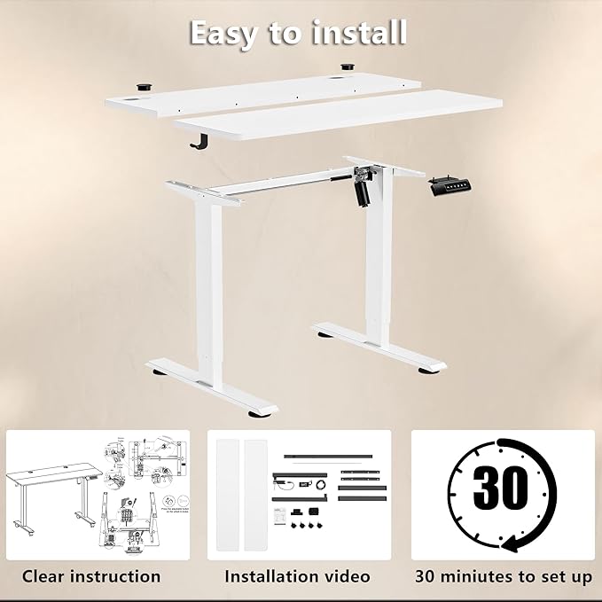 Himimi Electric Standing Desk 48 x 24 inch for Home Office,Sit-Stand Adjustable Desk with Memory Presets,Height Adjustable Desk for Gaming/Working,Free Hook, Lockable Wheels,White-DeskLoop Office