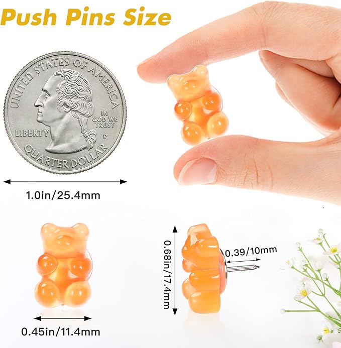 60Pcs Cute Bear Push Pins, 9 Colors Decorative Pushpins, Resin Bear Thumb Tacks - Image 3