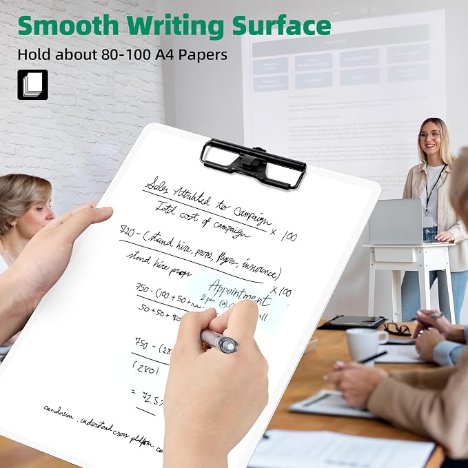 FRETONBA White Clipboard with Pen Holder, 2 Pack Plastic Clipboard with Low - Image 4