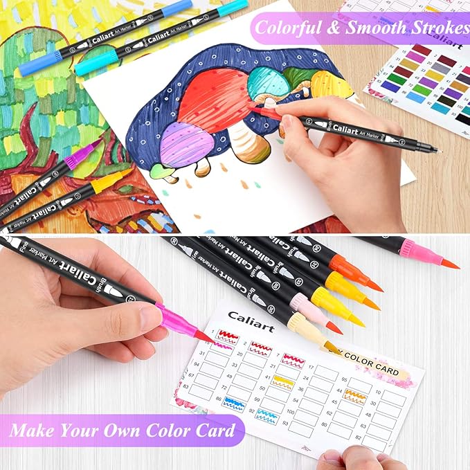 Caliart 34 Double Tip Brush Pens Art Markers, Aesthetic Cute Preppy Stuff School Supplies, Artist Fine & Brush Pen Coloring Markers for Kids Adult Book Cards Drawing Craft Kit Teacher Office Supplies-DeskLoop Office
