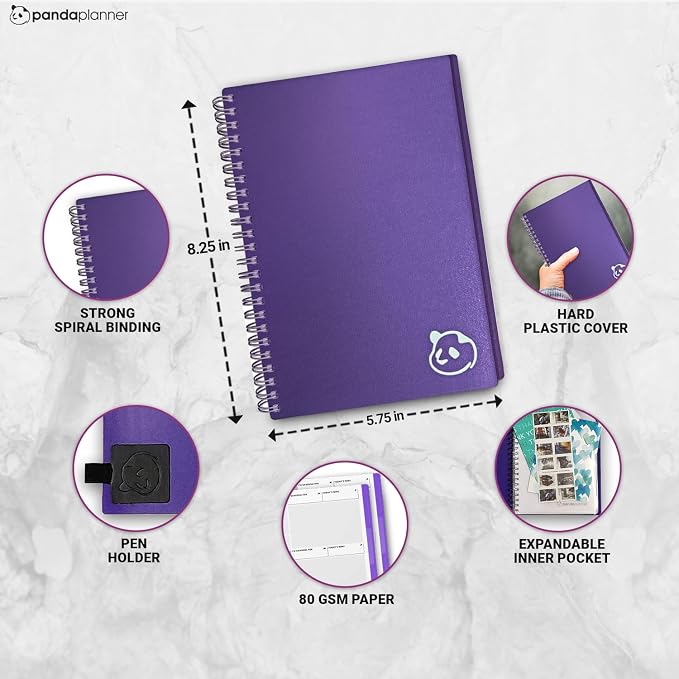 Panda Planner Undated Weekly Spiral Notebook 2026-2027, 5.75 x 8.25 Purple | 52 - Image 6