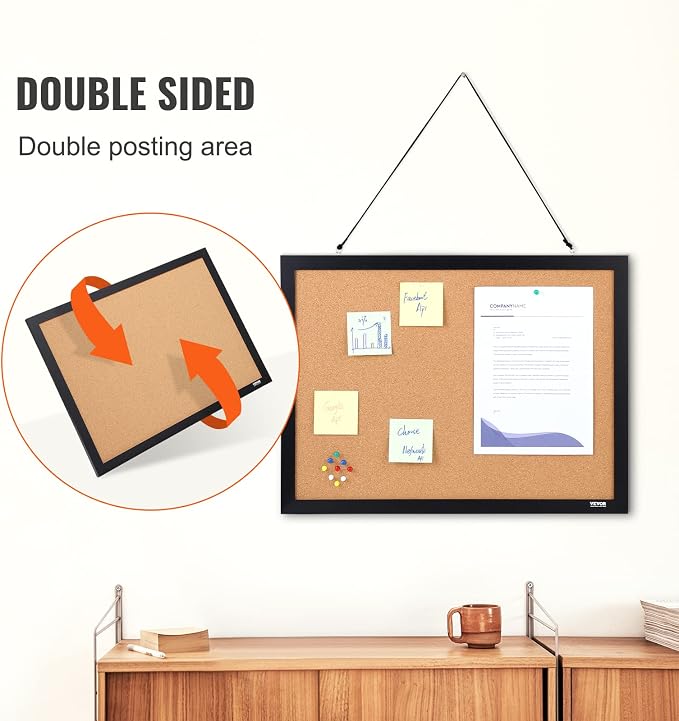 VEVOR Cork Board for Walls, Double-Sided Cork 24" x 18" Bulletin Board Vision - Image 3