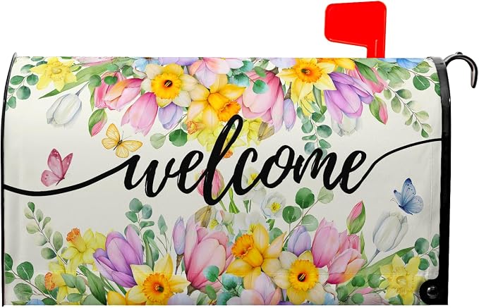 Spring Summer Welcome Mailbox Cover Magnetic Standard Size Spring Floral by farg