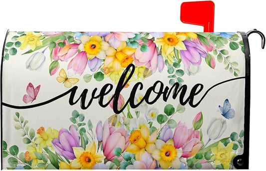 Spring Summer Welcome Mailbox Cover Magnetic Standard Size Spring Floral by farg