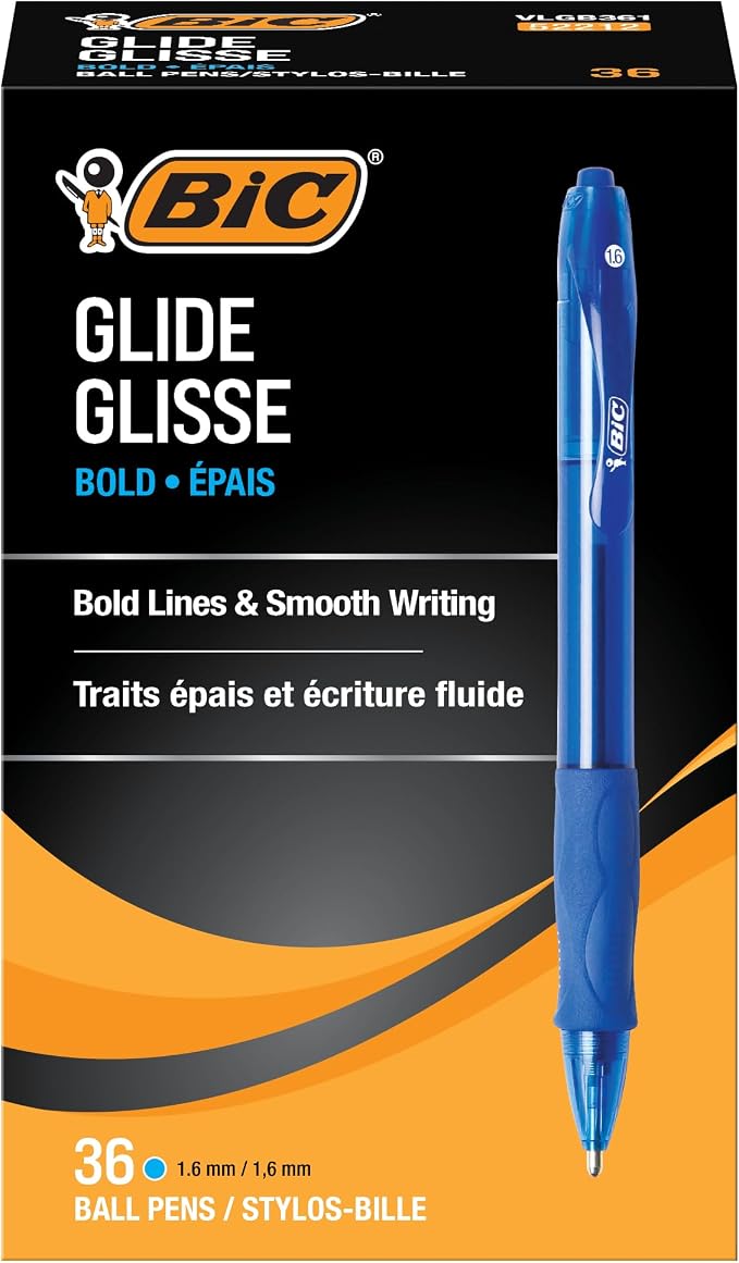 BIC Glide Bold Blue Ballpoint Pens, Bold Point, Retractable Ballpoint Pens by BIC