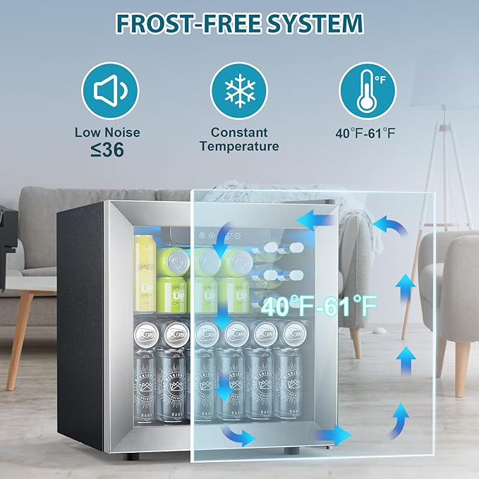 48 Can Beverage Refrigerator,12 Bottle Wine Cooler with Stainless Steel Glass Door, Digital Temperature Display, Countertop Mini Fridge for Soda, Wine or Beer, Silver-DeskLoop Office