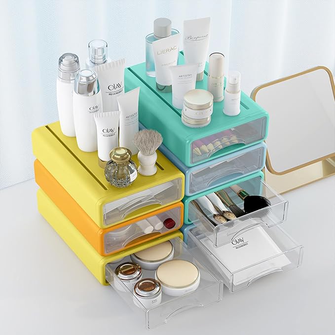 Desk Organizer with Drawers, Stackable Storage Drawers with Compartments - Image 2