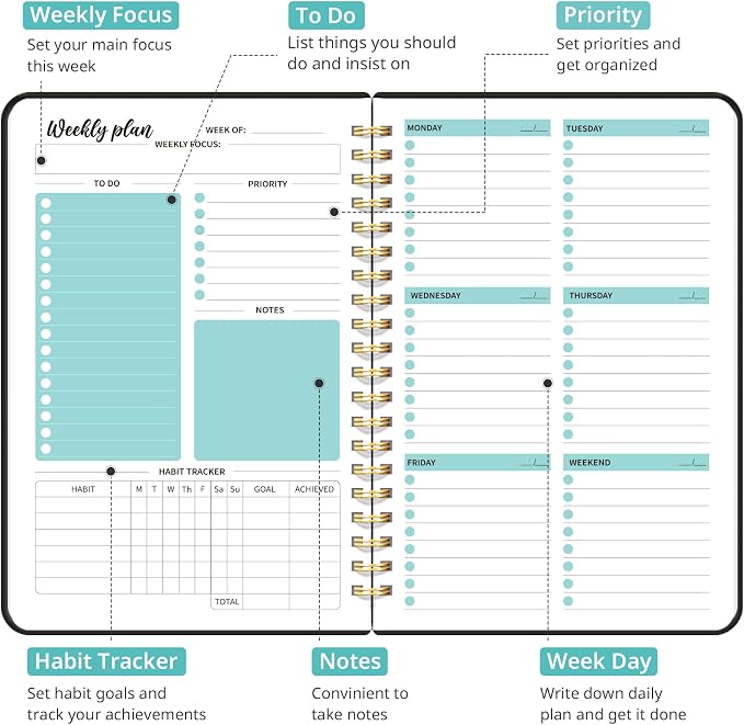 Taja Undated Weekly Planner, Weekly To Do List Notebook - Image 2