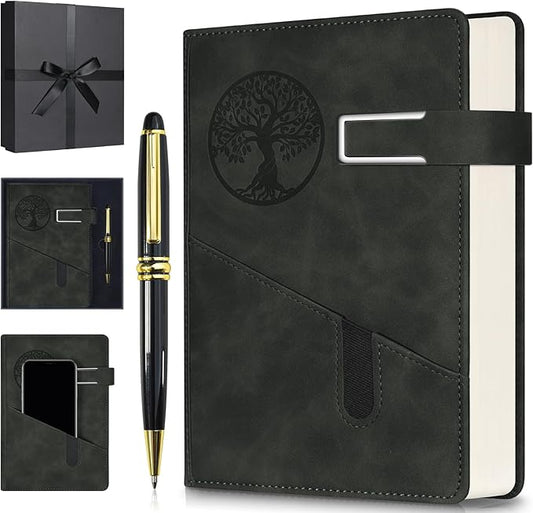 Lined Notebook Journal for Men Women, 365 Pages Numbered College Ruled Notebook, Hardcover Leather Journal with Pen & Gift Box, Thick Daily Diary, Professional Notebooks for Work, School, Business, A5-DeskLoop Office