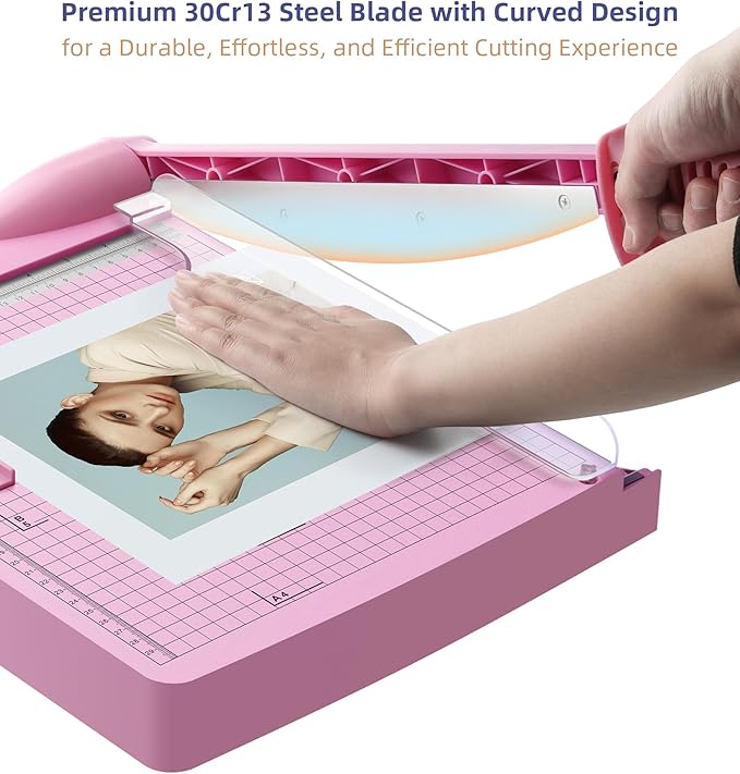 Firbon 12" Guillotine Paper Cutter, Heavy Duty 30-Sheet Capacity Trimmer for Cardstock, Photos, Scrapbooking, Office, Classroom, Studio (Pink)-DeskLoop Office