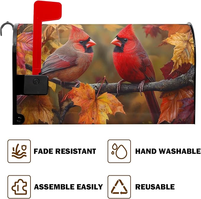 Fall Autumn Harvest Mailbox Covers Thanksgiving Red Cardinal Birds Maple Leaves - Image 6