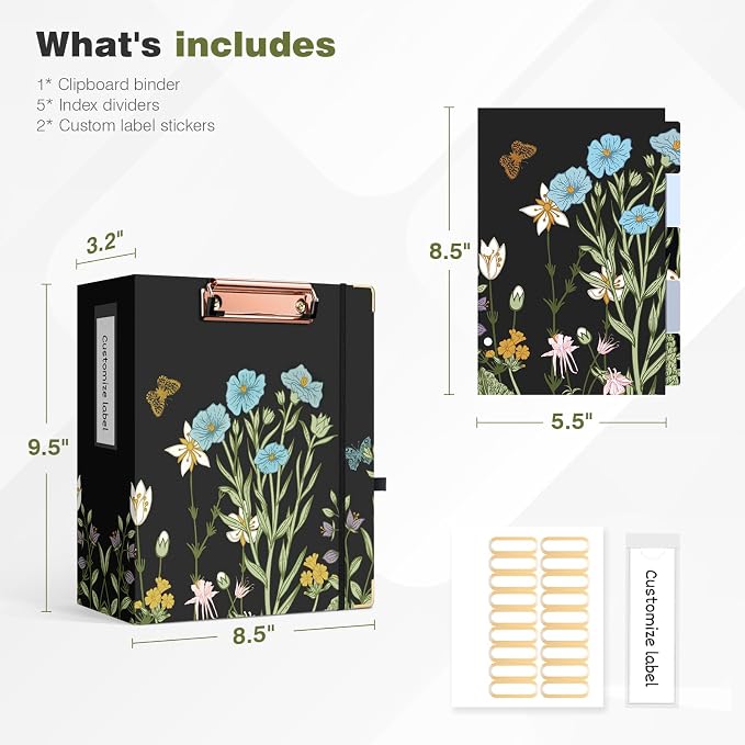 Ospelelf Small Three Ring Binder 2 Inch, Floral Round Ring Clipboard Binder - Image 3