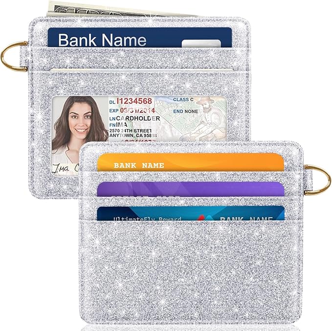 Slim Credit Card Holder Glitter Leather Small Wallet Women Thin Cards Holders by Simikol