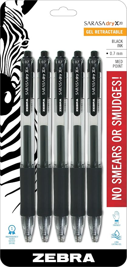 Zebra Pen Sarasa Dry X20 Retractable Gel Pens, 0.7mm Medium Point, Eliminates by ZebraPen