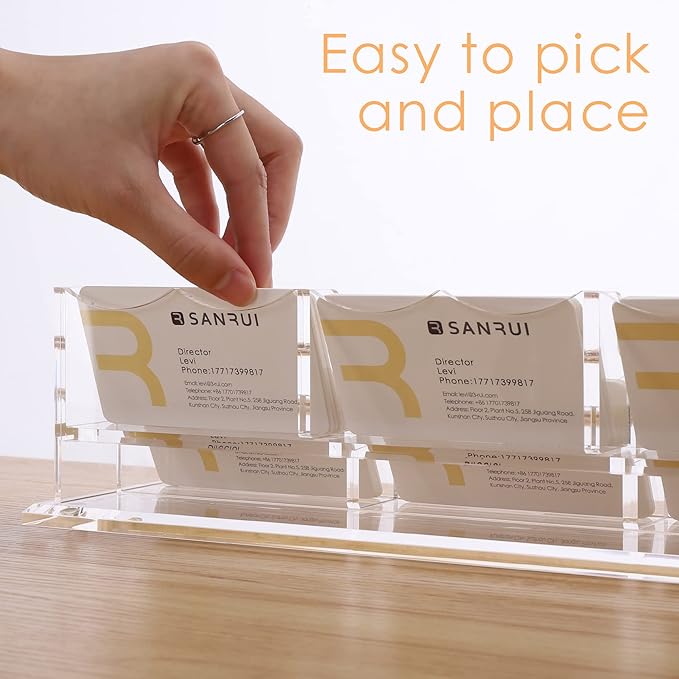 SANRUI Acrylic Business Card Display Holder for Desk, Clear Multiple Desktop Business Card Stand Organizer Storage, for Exhibition, Home , Office ,2 Tier 6 Pocket , 360 Card Capacity-DeskLoop Office