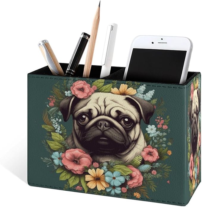Famame Vintage Flowers Around Pug Pencil Holder - Image 2