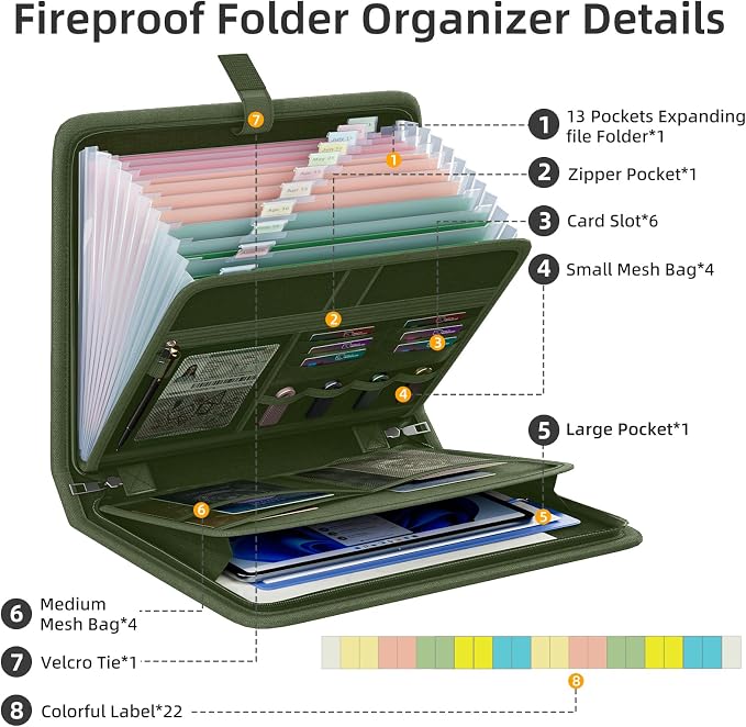 Fireproof Accordion File Organizer, Portable Expanding File Folder - Image 3