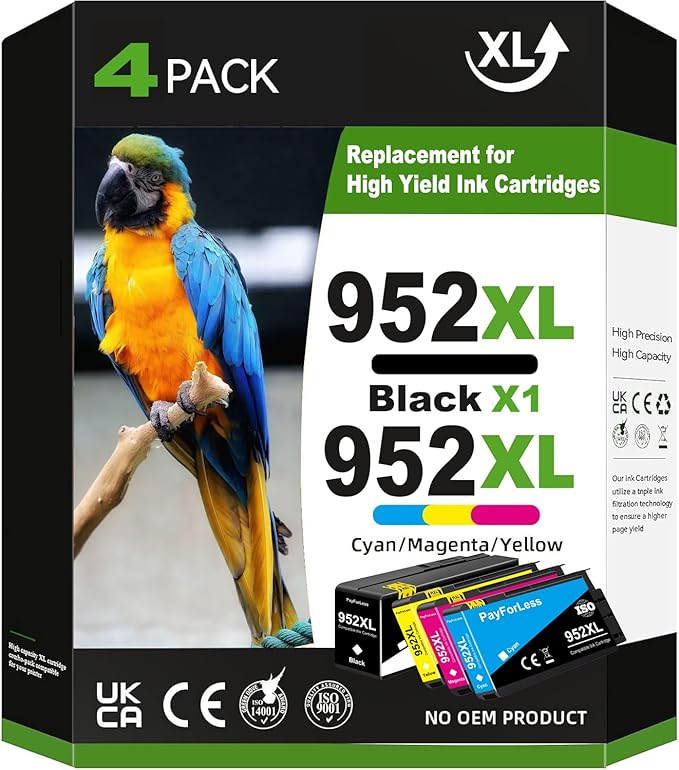 952XL Ink Cartridges Combo Pack Compatible for HP 952 952XL for 8710 Printer OfficeJet Pro 7720 7740 8210 8216 8702 8710 8715 8720 8725 8728 8730 8745 4 Pack 1 Black 1 Cyan 1 Magenta 1 Yellow-DeskLoop Office