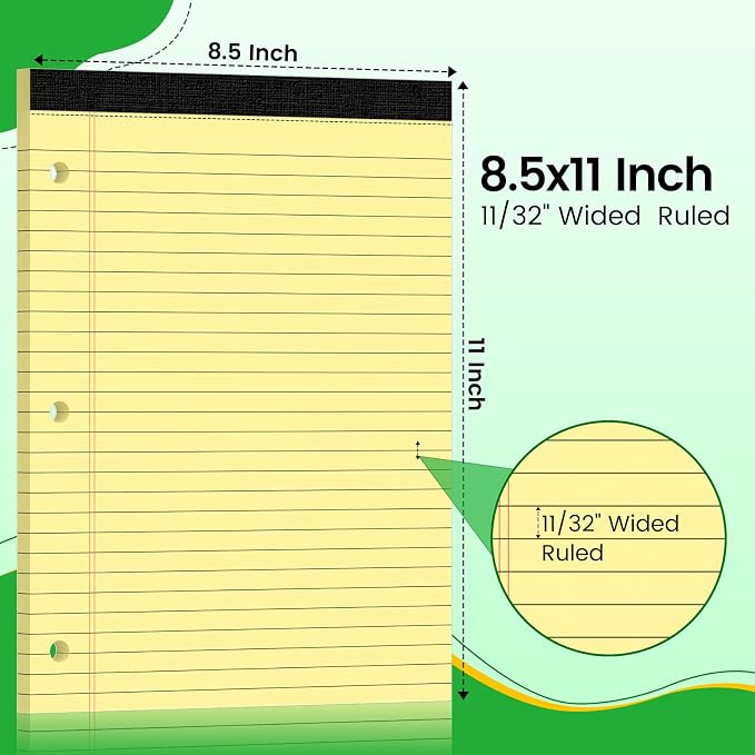 3 Hole Legal Pad 8.5 x 11, 3 Pack Yellow Note Pads, Notebook Paper Wide Ruled - Image 2