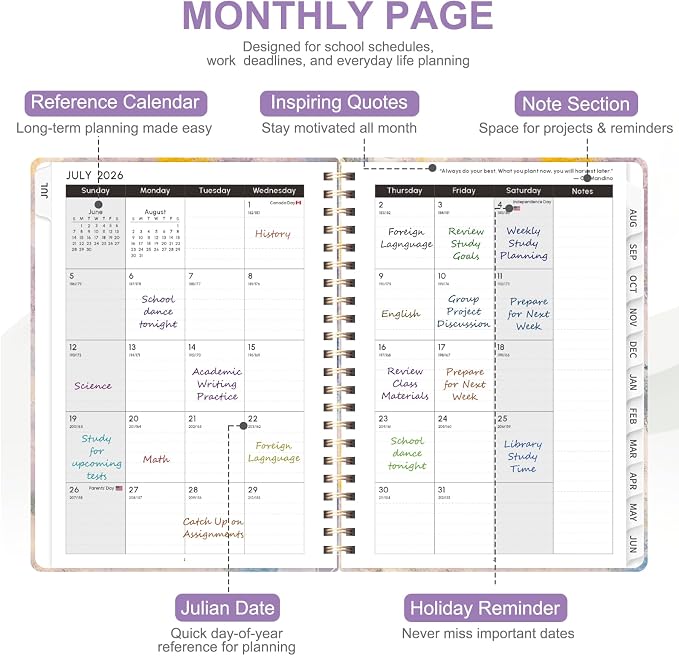 Planner 2026-2027, Weekly and Monthly Academic Year Calendar Planner, July 2026 - Image 3
