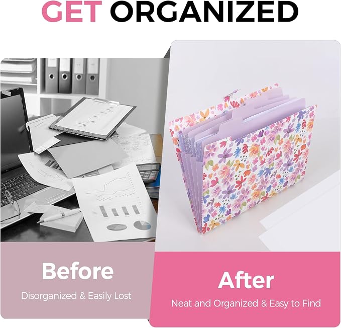 SKYDUE Accordion File Organizer, Floral Expanding File Folders - Image 8