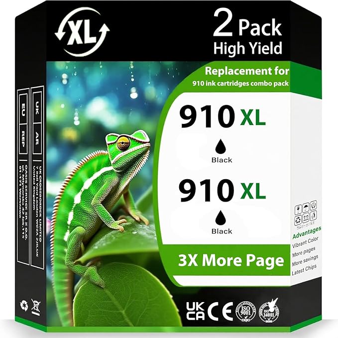 910 XL 910XL Black Ink Cartridges for HP Printers Replacement for HP 910 910XL HP910XL Ink Cartridge Combo Pack for HP 910 Ink for OfficeJet Pro 8020 8025 8028 8035 8030 OfficeJet 8010 8022 8015 8018-DeskLoop Office
