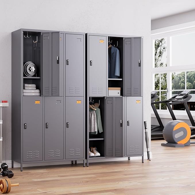 6 Doors Metal Locker for Employees with Combination Locks,Metal Lockers with Business Card Holder and 18 Hooks for School Garage Office Gym Home,Assembly Required,Dark Grey-DeskLoop Office