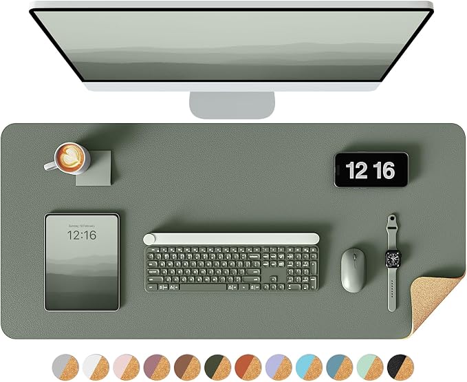 YSAGi Double-Sided Desk Pad, 31.5"x15.7"Leather Desk Mat, Eco Cork Desk Pad by YSAGi