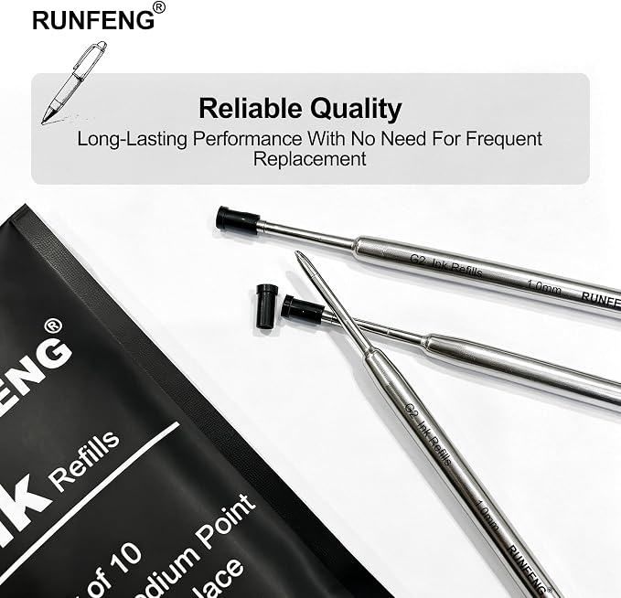Pack of 10 Replaceable Ballpoint Pen Refills, G2 Ink Refills, 1mm Medium Point - Image 4
