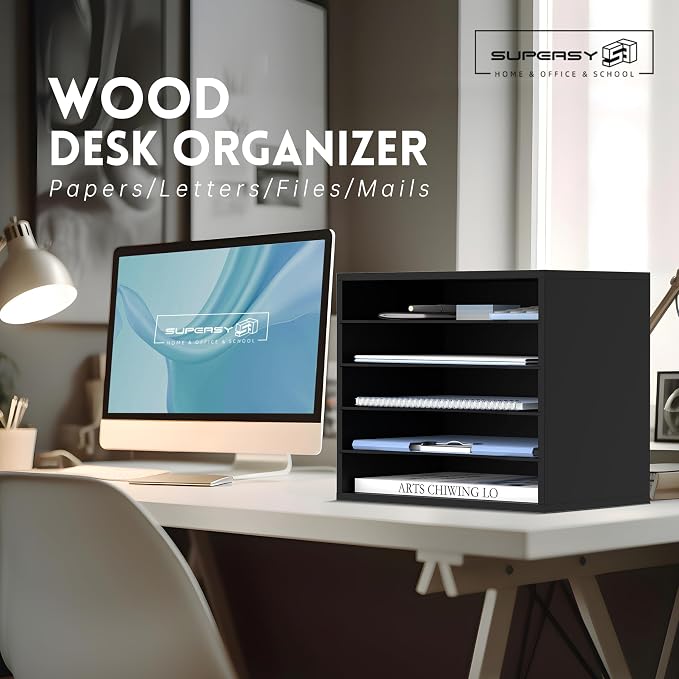 SUPEASY Wood Desk Organizer, 5 Tier Paper File Organizer - Image 4