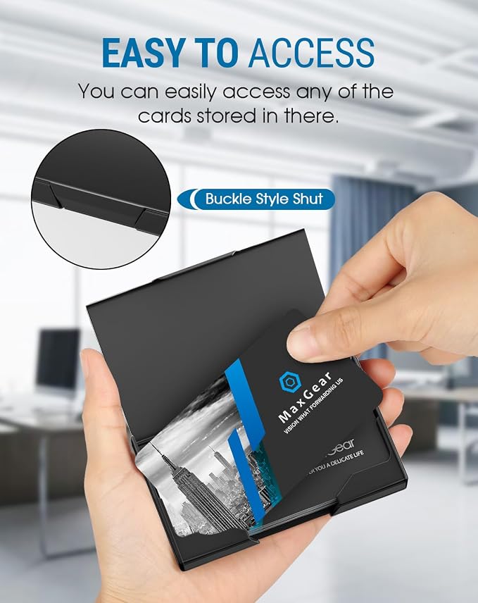 MaxGear Stainless Steel & ABS Business Card Holder, Slim Card Case, Fits - Image 2