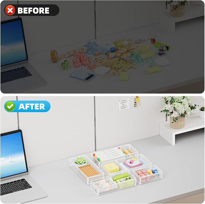 Marbrasse 5 Pack Desk Drawer Organizer Set, Mesh Drawer Storage Trays - Image 7