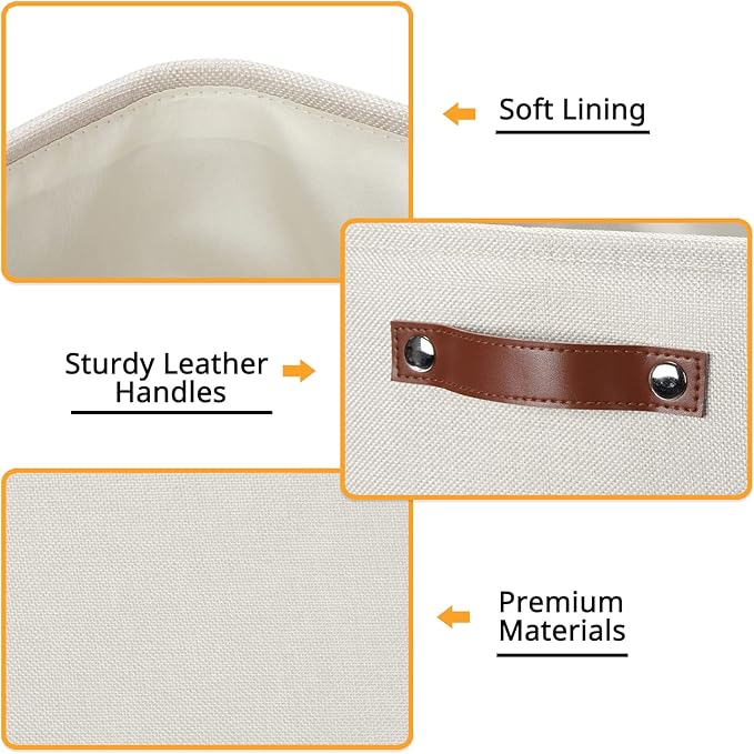DULLEMELO Storage Bins, 4 Pack Of 13x13x13 Decorative Storage Cube Bins Suit Office, Home, Shelves And Closet, Cube Storage Bin with Leather handle(4 Pack - 13" Beige)-DeskLoop Office
