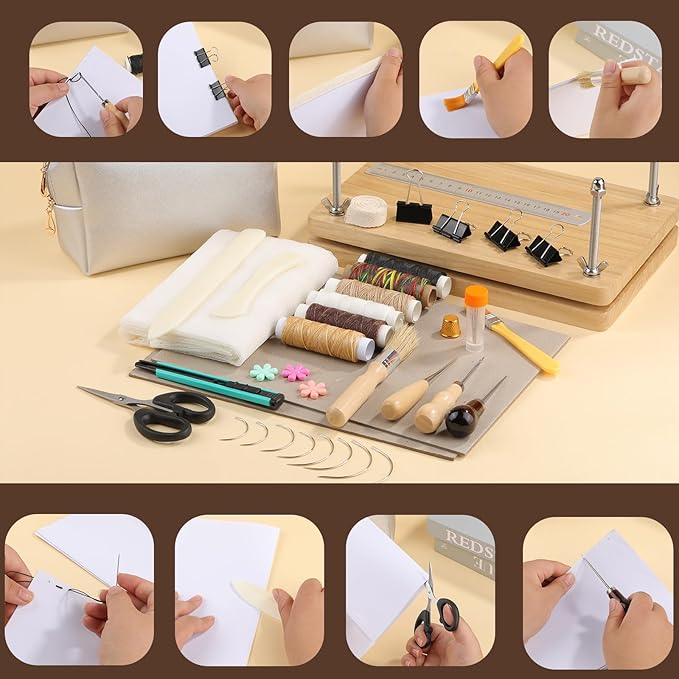 45 Pcs Book Binding Kits Bookbinding Kit Book Press 7.9”x11.6” with Book Binding Materials Bone Folder Tool Binding Cloth Webbing Strap and Storage Bag for Binding and Repair-DeskLoop Office