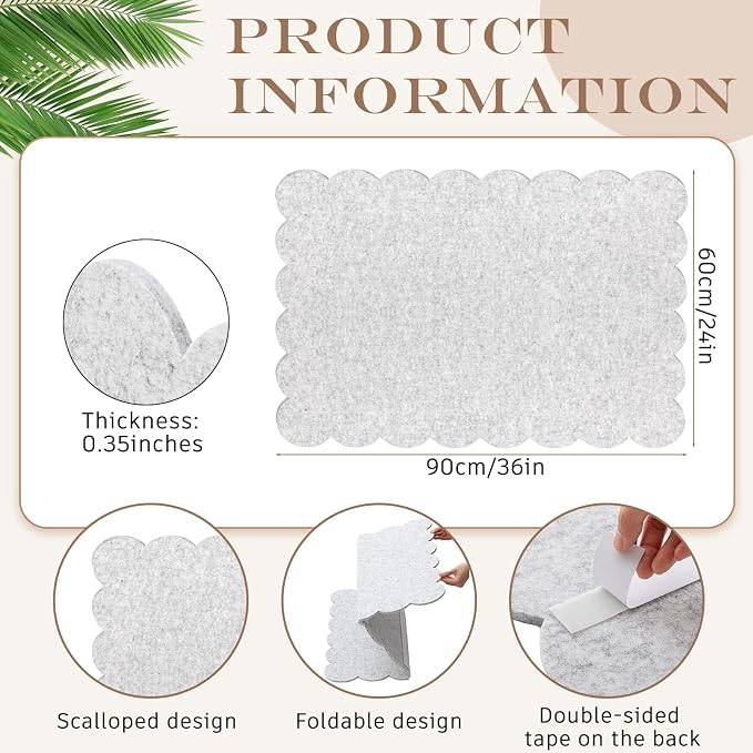 Mooliwe Scalloped Felt Bulletin Board 36 x 24 Inches Foldable Light Gray Pin - Image 2