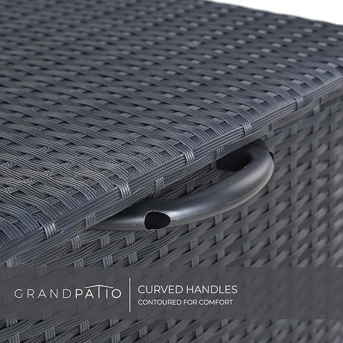 Grand patio 108 Gallon Deck Storage Box Indoor Outdoor Wicker Bin for Patio Furniture Cushions Garden Tools Pool Accessories, Black-DeskLoop Office