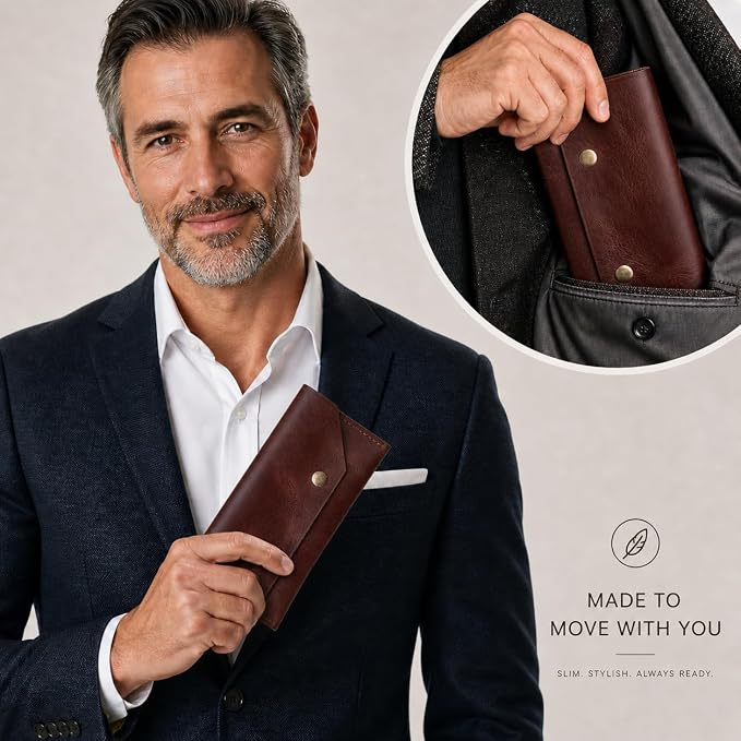 Genuine Leather Cash Envelope Wallet, Two Snap Money Pouch - Image 5
