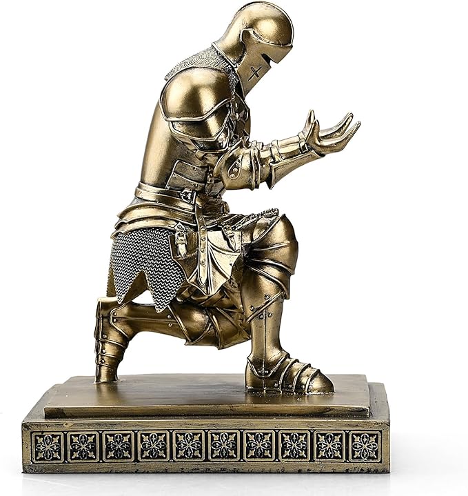 Medieval Armored Warrior Knight Pen Holder Desk Organizers and Accessories Resin Pencil Holder Paperweight as Gift with a Cool Letter Opener for Desk (Bronze)-DeskLoop Office