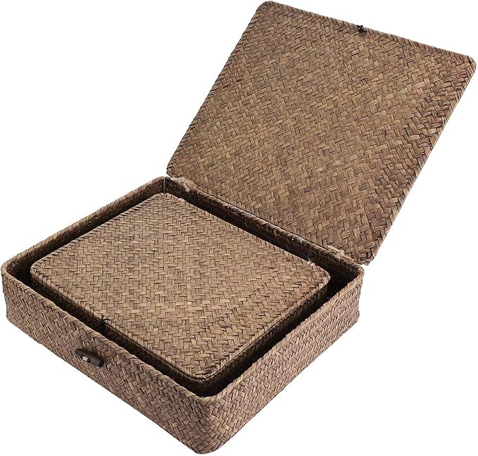 Hipiwe Set of 2 Flat Woven Wicker Storage Bins - Image 4