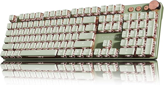 EWEADN V20 Wired Mechanical Keyboard, 104 Keys Backlit LED Keyboards, Media Control Knob, Wired Computer Keyboard Pink Switch for Windows/Mac/PC-Matcha Green-DeskLoop Office