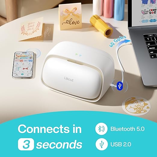 Vinyl Cutter Machine S501 - Smart Compact Sticker Maker for Vinyl & Paper Crafts, Portable Plotter DIY Cutting Machine for Sticker Joy Craft & Party Supplies, Wedding Decor, Beige-DeskLoop Office