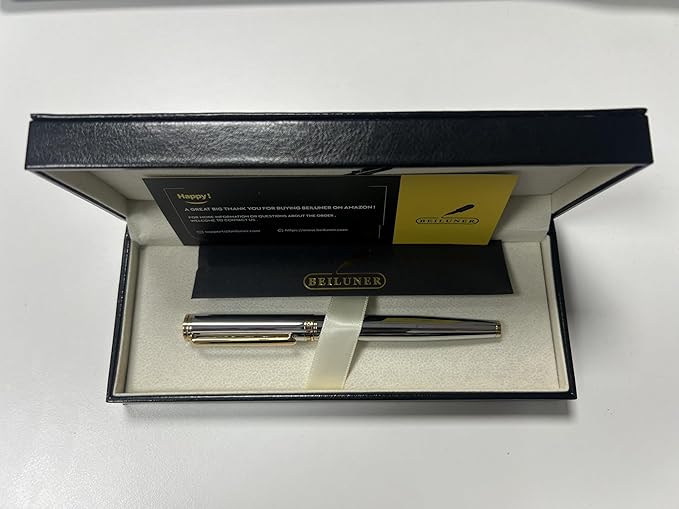 BEILUNER Silver Chrome Fountain Pen,Stunning Luxury Pens with 24K Gold Accents, Gorgeous 24K Gilded Nib(Fine), Ink Converter,Fancy Pen Gift for Men&Women-Elegant, Office, Reliable,Nice for Writing-DeskLoop Office