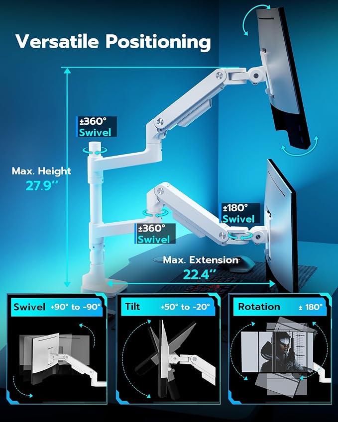 ARES WING Dual Monitor Stand for Ultrawide Heavy Duty Curved Monitor Stacking - Image 6